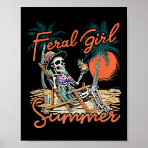 Poster Verão de Garota Feral Meme Divertido Esqueleto Pra