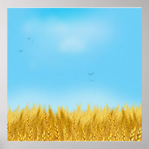 Poster Verão Dourado da pintura a óleo do céu azul de