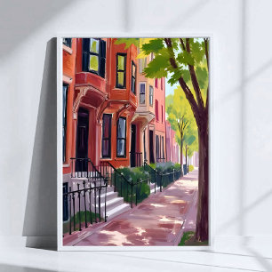Poster Verão em Boston Casas Brownstone de Massachusett