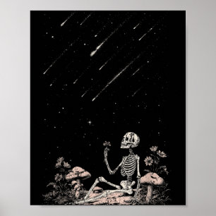 Poster Verão Gótico Esqueleto Observando as Estrelas