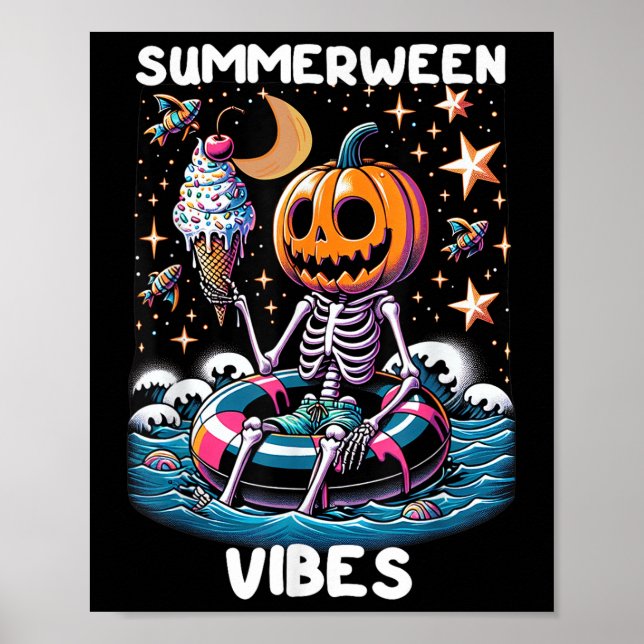 Poster Verão Halloween Engraçado Esqueleto De Gelo (Frente)