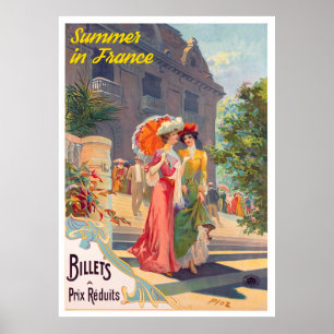 Poster Verão na França, Damas num Stroll, Vintage