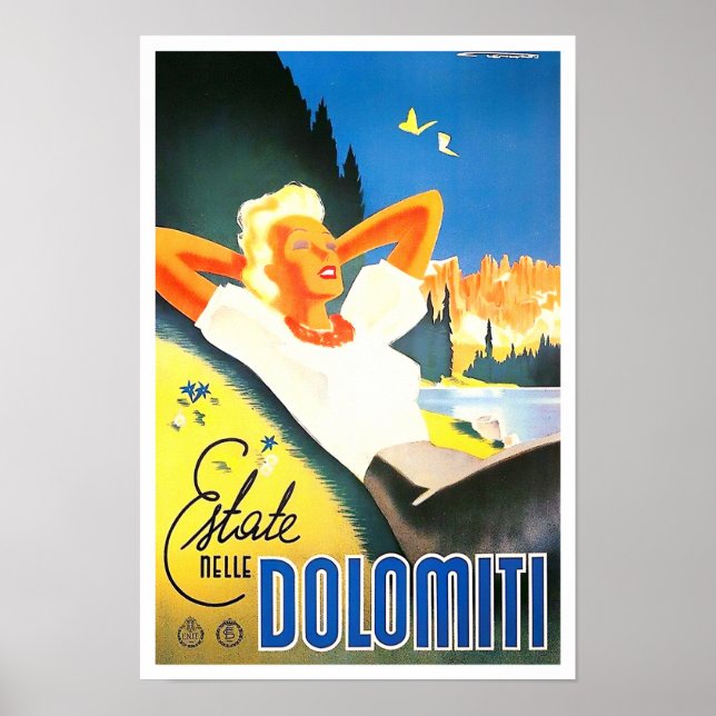 Poster Verão na viagens vintage de Dolomites Itália (Frente)