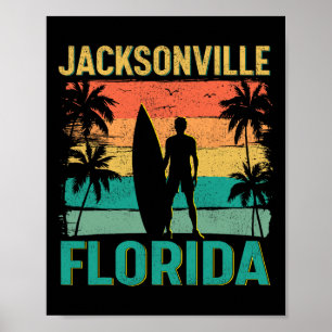 Poster Verão Surf Vintage Flórida Jacksonville Praia Surf