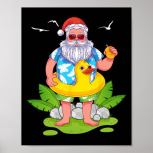 Poster Verão Tropical Divertido Papai Noel Havaiano Natal