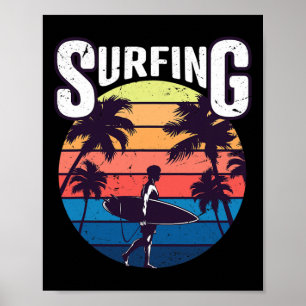 Poster Verão Vintage Surf Surfistas Praia Palmeira