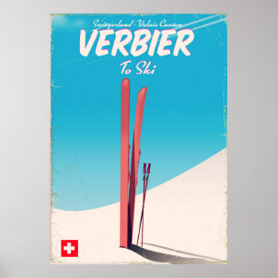 Poster Verbier, cartaz do viagem do esqui do vintage da