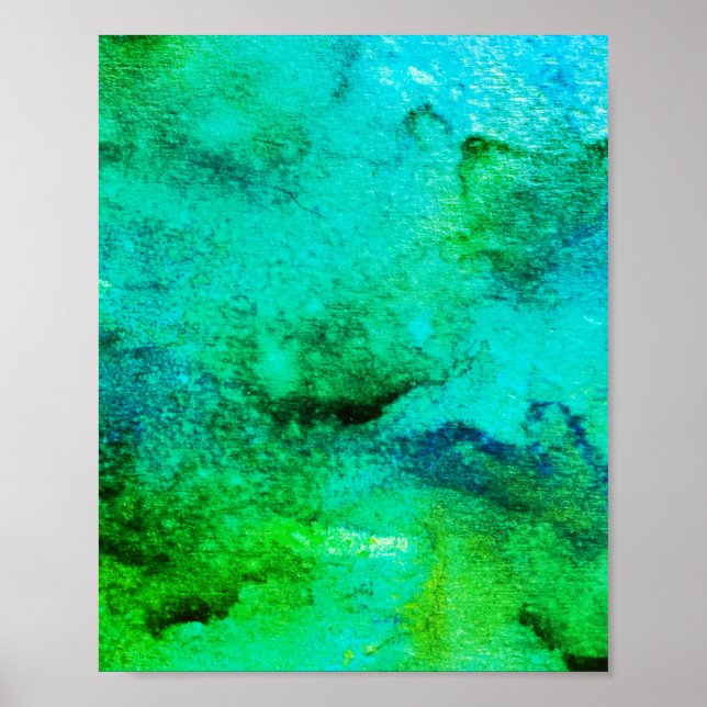 Poster Verde abstrato Divertimento Aquarela Azul (Frente)