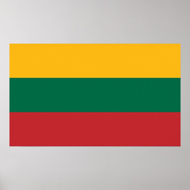 Poster Verde Amarelo e Bandeira Vermelha da Lituânia (Frente)
