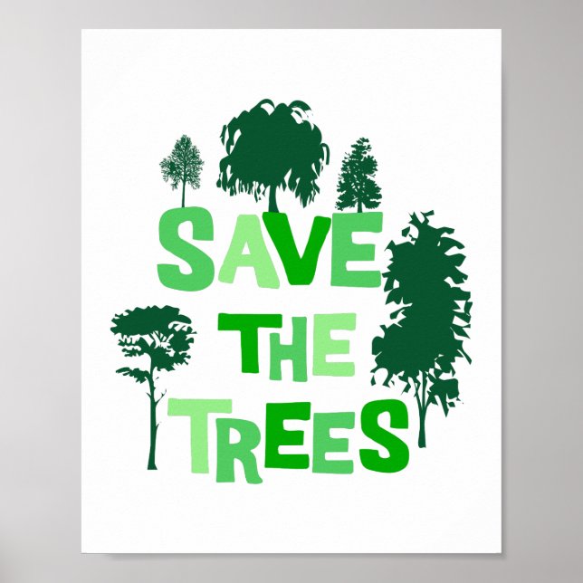 Poster Verde ambiental salva a ilustração das árvores (Frente)
