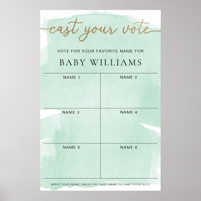 Poster Verde Aquarela Vestir Seu Voto Nome Bebê Votando (Frente)