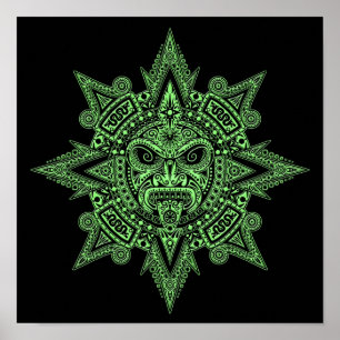 Poster Verde asteca da máscara de Sun no preto