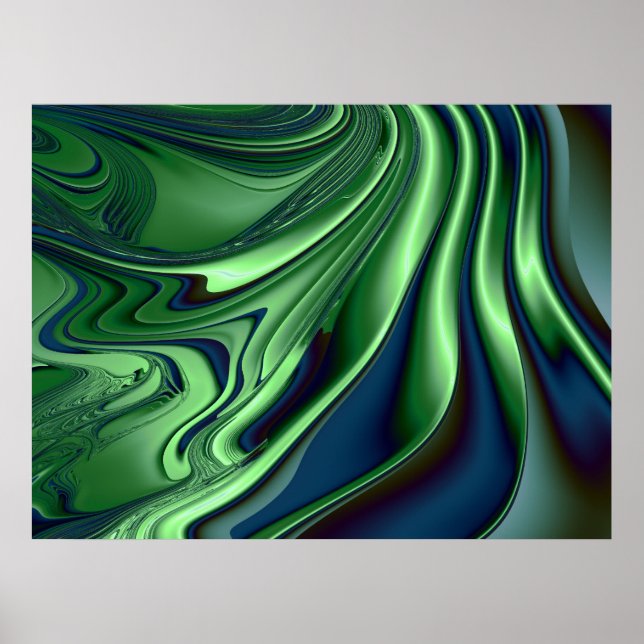 Poster Verde Azul 4 Fractal Abstrato Art (Frente)
