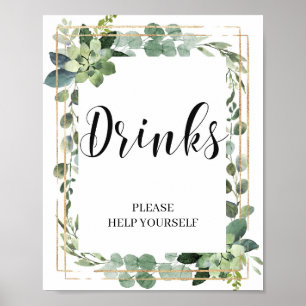 Poster Verde boho suculenta brilho dourado eucalipto