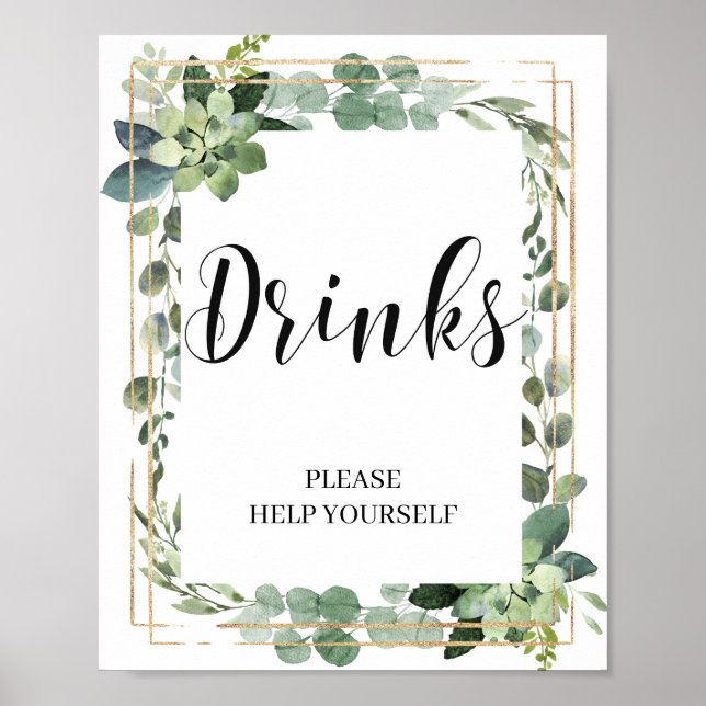 Poster Verde boho suculenta brilho dourado eucalipto (Frente)