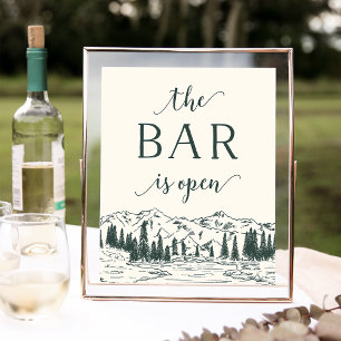 Poster Verde Caçador Sinal de Bar de Desenho de Montanh