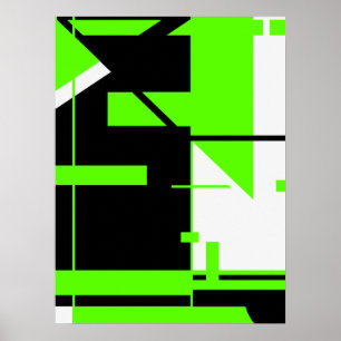 Poster Verde-claro, preto no abstrato geométrico branco