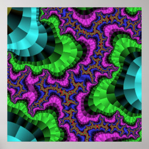 Poster Verde Colorido e Fractal Roxo
