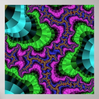 Poster Verde Colorido e Fractal Roxo