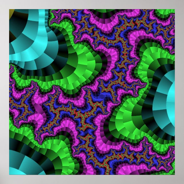 Poster Verde Colorido e Fractal Roxo (Frente)