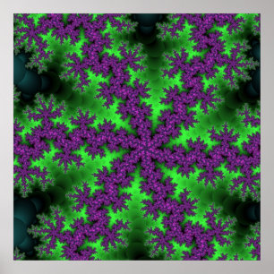 Pôster Verde Colorido e Fractal Roxo