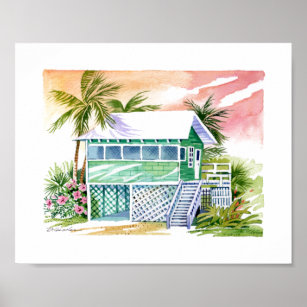 Poster Verde Cottage Tropical Island Watercolor