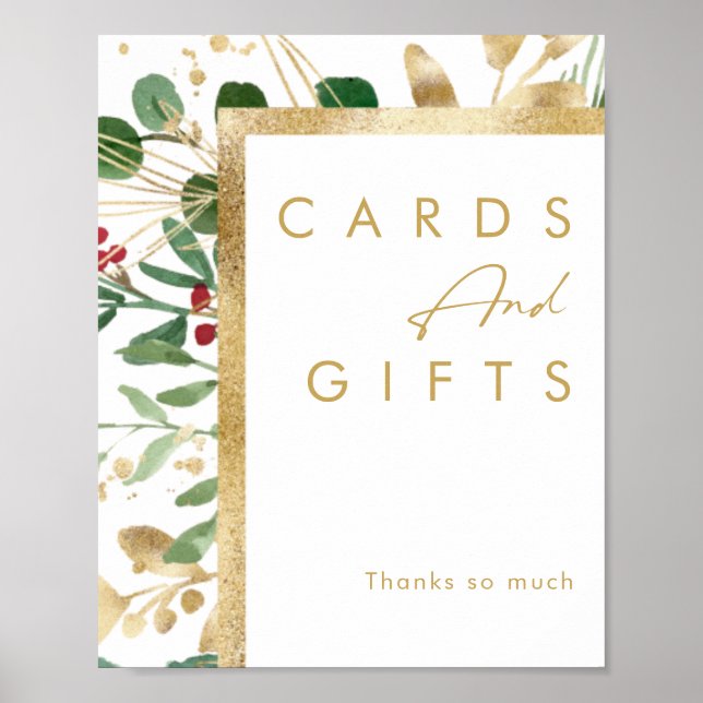 Poster Verde de Natal Moderno | Cartões brancos e present (Frente)