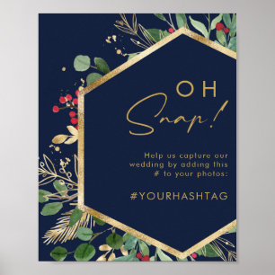 Poster Verde de Natal Moderno Marinho Oh Snap Hashtag