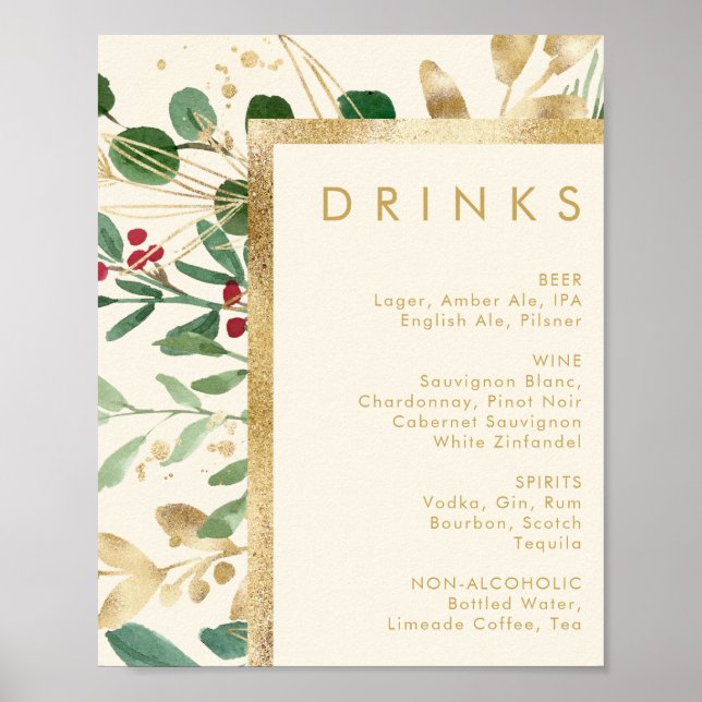 Poster Verde de Natal Moderno | Menu Cream Bebidas (Frente)