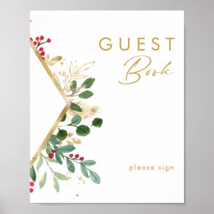 Poster Verde de Natal Moderno White Guest Book Sign