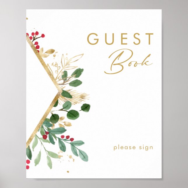 Poster Verde de Natal Moderno | White Guest Book Sign (Frente)