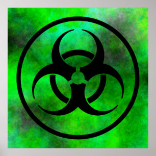 Poster verde do símbolo do Biohazard da névoa