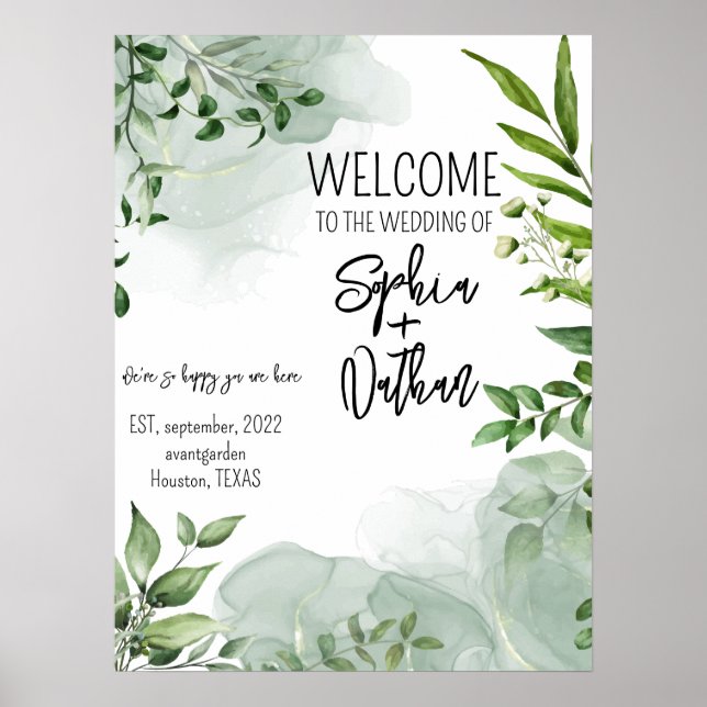 Poster Verde elegante deixa convite para casamento (Frente)
