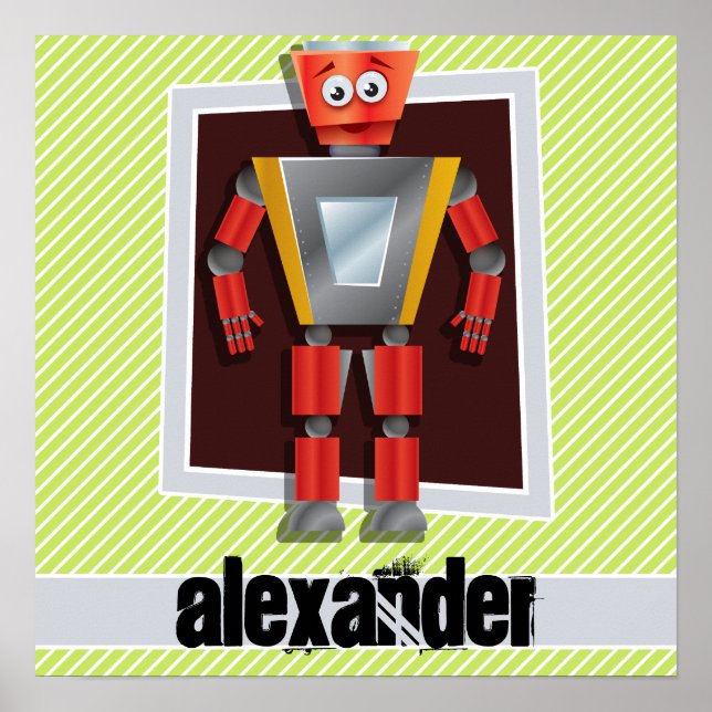 Pôster Verde limão Robot; e faixas brancas (Frente)