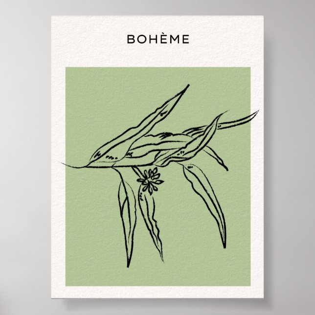 Poster verde minimalista com folhas (Frente)