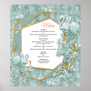 Poster verde-sábio, seda, penas, verde-claro, chama-ouro