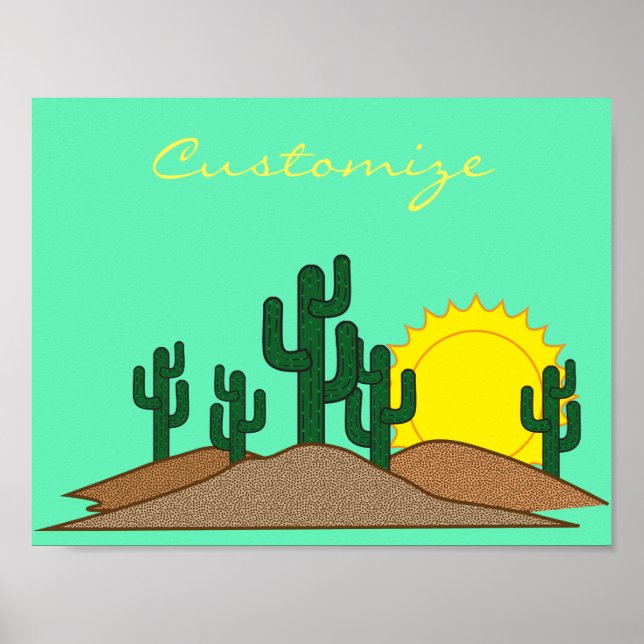 Poster Verde Saguaro Cactus Desert Sunrise (Frente)