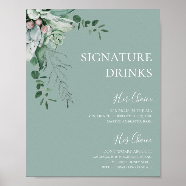 Poster Verde Suculento | Bebidas com Toques de Verde Salv (Frente)