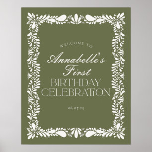 Poster Verde Talavera Espanhol Fiesta Birthday