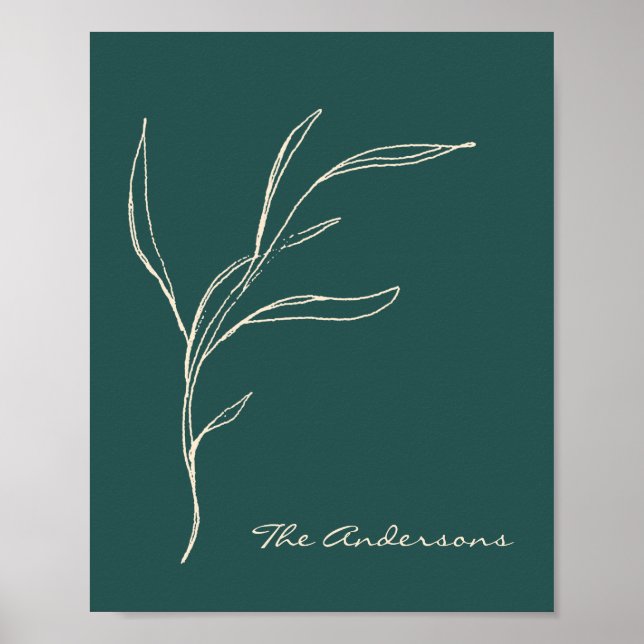 Poster Verde-Teal Floral Minimalista Elegante Personaliza (Frente)