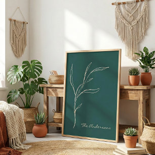 Poster Verde-Teal Floral Minimalista Elegante Personaliza