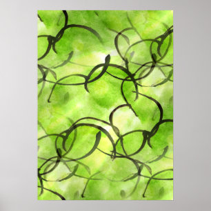 Pôster verde vanguardista do fundo da pintura da mão da