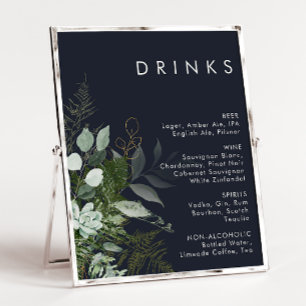 Poster Verdura e Folha de Ouro   Menu de Bebidas de Casam