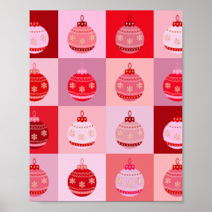 Poster Verificação De Natal - Ornamentos Vermelhos E Rosa