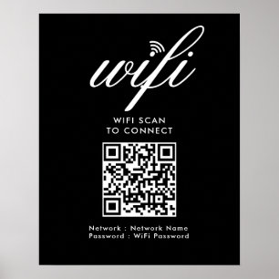 Poster Verificação Wifi de código QR para conectar preto