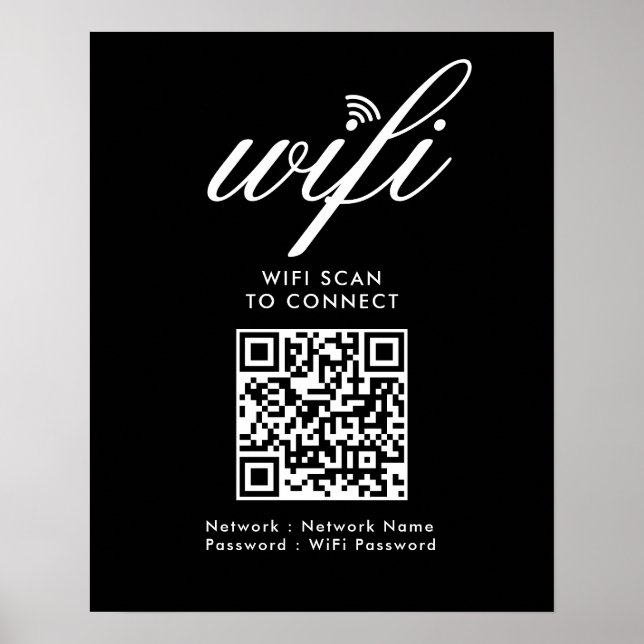 Poster Verificação Wifi de código QR para conectar preto  (Frente)