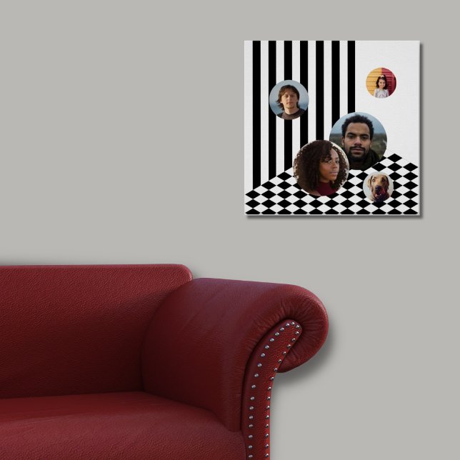 Poster Verificador de faixas brancas pretas de colagem de (Family Photo Collage White Black Stripes Checker Poster)
