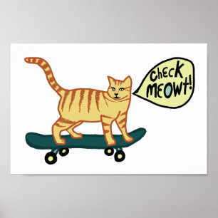 Poster Verifique o gato de gato malhado Skateboarding de