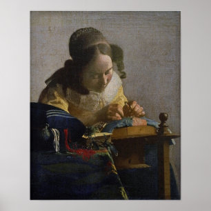 Poster Vermeer - A rendeira de renda 1671