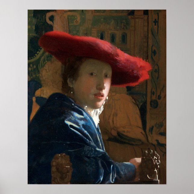 Poster Vermeer - Garota Com Chapéu Vermelho 1667 (Frente)